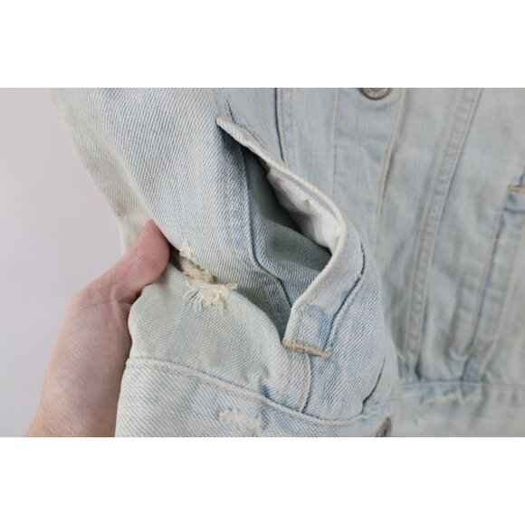 Vintage Y2K Abercrombie & Fitch Womens Medium Babydoll Denim Trucker Vest Jacket - Picture 8 of 16